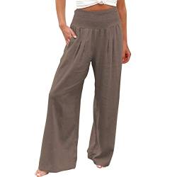 Leinenhose Damen Sommer Baumwolle Leinen Stoffhose Hohe Taille Weites Bein Yogahose Casual Bequeme Leicht Freizeithose mit Taschen Einfarbig Elegant Palazzo Hose lässige Strandhose von Sizoer