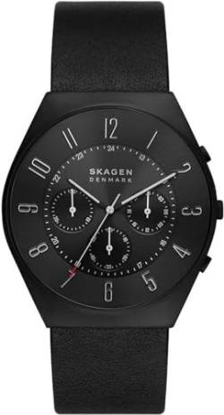 Skagen Herrenuhr Grenen Chronograph, Quarz-Chronographenwerk, 42mm Midnight Recycled Edelstahl (Mindestens 50%) Gehäuse mit Lederarmband, SKW6843 von Skagen