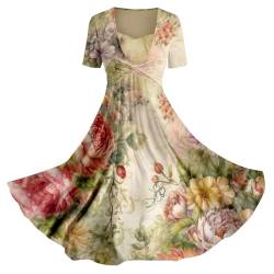 Angebote Damen Sale Sommerkleid Damen Elegant Lässiges Slip-Urlaubskleid für Damen im Frühjahr/Sommer mit Blumen-Kunstdruck Damenkleider Elegant Festlich Hochzeit Sommerkleider Damen lang von Skang