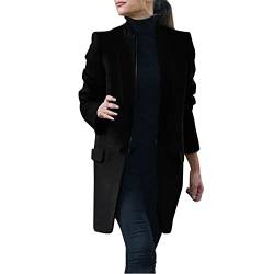 Oversize Jacke Damen Frauen weicher Mantel Langarm behaart offene gefälschte Tasche vorne kurze Strickjacke Anzugjacke solide Knopf langer Mantel Damen Mantel Maxi (Black, XL) von Skang