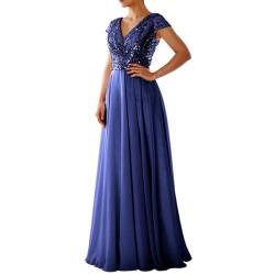 Skang Damen Abendkleider Elegant Für Hochzeit Damen-Abendkleid für Frühling/Sommer, ärmellos, V-Ausschnitt, Pailletten, Chiffon, gespleißt Damen Kleid Langarm Elegant von Skang