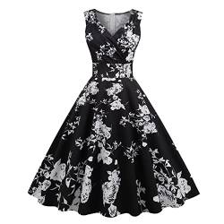 Skang Festliche Kleider Damen Abendkleid Damen Vintage V-Ausschnitt Sexy Print Cocktailkleid Ärmelloses Dinner Formelles Kleid Party Kleider Standesamtkleid Braut Grosse Groesse von Skang