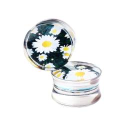 2Pcs Acryl 14mm Tunnel, Ohr Piercing Weiß Chrysanthemenblumen- Und Grasmuster Piercing Set von Skcess