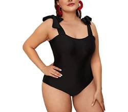 Schwimmanzug Einteiler Damen Schwarz, Schwimmanzug Damen Bauchweg Einfarbig mit Bowknot Elastan Swimsuit Women Größe 3XL von Skcess