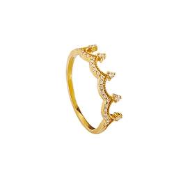 Skcess 18 Karat Gelbgold Fingerring Damen Weiß Diamant Runden, Eheringe Kronenförmig mit Diamant Ring Damen Größe 53 (16.9) von Skcess