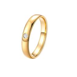 Skcess 18 Karat Gelbgold Verlobungsringe Weiß Diamant Runden, Ring Damen Rund mit Solitärdiamant Ring Damen Größe 62 (19.7) von Skcess