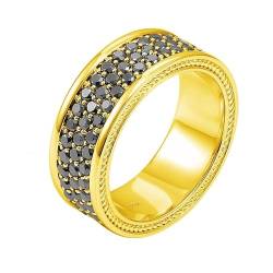 Skcess 9 Karat Gelbgold Verlobungsring Damen Schwarz Diamant Runden, Ehering mit Luxuriösem Schwarzem Moissanit Ring Damen Größe 60 (19.1) von Skcess