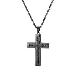 Skcess Halskette Herren Schwarz, Edelstahl Ketten Herren Schmuck Poliertes Geometrisches Kreuz Aus Gedrehtem Kabel Männer Schmuck Geschenke Kettenlänge 70 CM von Skcess