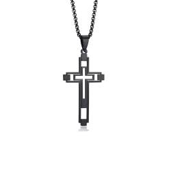 Skcess Herren Halskette Schwarz, Edelstahl Halzketten Männer Hohlkreuz Halskette Anhänger Männer Schmuck Geschenke Kettenlänge 600 MM von Skcess