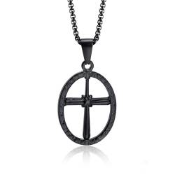 Skcess Necklace Men Schwarz, Edelstahl Herrenkette Rundes Kreuz Halskette Anhänger Männer Schmuck Geschenke Kettenlänge 600 MM von Skcess