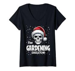 Damen Gardening Skeleton Funny Christmas Family Matching T-Shirt mit V-Ausschnitt von Skeleton Christmas Pajamas Apparel