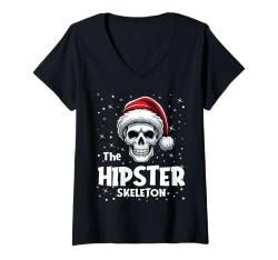 Damen Hipster Skeleton Funny Christmas Family Matching T-Shirt mit V-Ausschnitt von Skeleton Christmas Pajamas Apparel