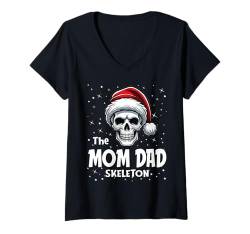 Damen Mom Dad Skeleton Funny Christmas Family Matching T-Shirt mit V-Ausschnitt von Skeleton Christmas Pajamas Apparel