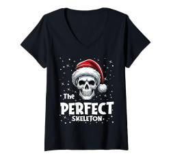 Damen Perfect Skeleton Funny Christmas Family Matching T-Shirt mit V-Ausschnitt von Skeleton Christmas Pajamas Apparel