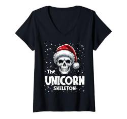 Damen Unicorn Skeleton Funny Christmas Family Matching T-Shirt mit V-Ausschnitt von Skeleton Christmas Pajamas Apparel