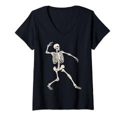 Damen Gruseliges Skelett tanzender Totenkopf Tanz Halloween Kostüm T-Shirt mit V-Ausschnitt von Skeleton Halloween Creepy Group