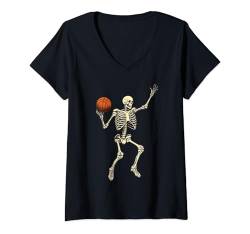 Damen Skelett Basketballspieler Halloween Basketeer T-Shirt mit V-Ausschnitt von Skeleton Halloween Creepy Group