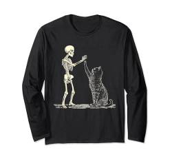 Skelett Schwarze Katze Niedliches Kätzchen Halloween Langarmshirt von Skelett Katze Halloween Kostüm