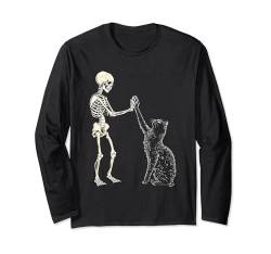 Skelett Schwarze Katze Niedliches Kätzchen Halloween Langarmshirt von Skelett Katze Halloween Kostüm