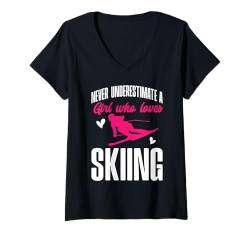 Damen Skifahren Outfit Skilangläufer Ski T-Shirt mit V-Ausschnitt von Ski Accessoires & Ski Bekleidung für Frauen Männer