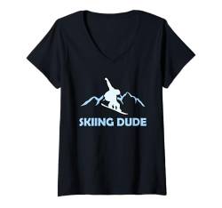 Damen Skifahren Kinder SKIING DUDE Lustiges Skifahrer Jungs T-Shirt mit V-Ausschnitt von Skifahren Geschenk Kinder Shirt Skifahrer Jungs