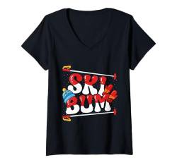 Damen Skifahren Kinder SKI BUM Ski Ferien Skifahrer Kids T-Shirt mit V-Ausschnitt von Skifahren Geschenk Kinder Shirt Skifahrer Kids