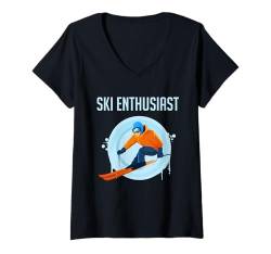 Damen Skifahren Kinder SKI ENTHUSIAST Lustiges Skifahrer T-Shirt mit V-Ausschnitt von Skifahren Geschenk Kinder Shirt Skifahrer Kids