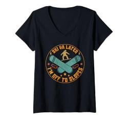 Damen Skifahren SKI YOU LATER I'M OFF TO SLOPES Kinder T-Shirt mit V-Ausschnitt von Skifahren Geschenk Kinder Shirt Skifahrer Kids