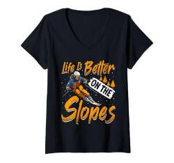 Damen Skifahrer LIFE IS BETTER ON THE SLOPES Lustiges Kinder T-Shirt mit V-Ausschnitt von Skifahren Geschenk Kinder Shirt Skifahrer Kids