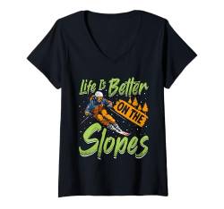 Damen Skifahrer LIFE IS BETTER ON THE SLOPES Lustiges Kinder T-Shirt mit V-Ausschnitt von Skifahren Geschenk Kinder Shirt Skifahrer Kids