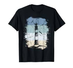 80er Retro Leuchtturm & Möwen Nordsee Ostsee Urlaub am Meer T-Shirt von Skizzenmonster Maritime Meer Shirts