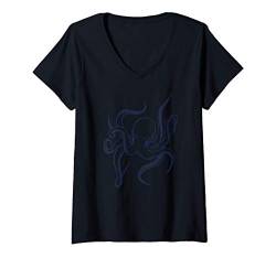 Damen Line Art Meeres Kunst Kraken Oktopus Tiefsee T-Shirt mit V-Ausschnitt von Skizzenmonster Maritime Meer Shirts