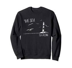 Sea Is Calling Das Meer ruft Möwen im Flug mit Leuchtturm Sweatshirt von Skizzenmonster Maritime Meer Shirts