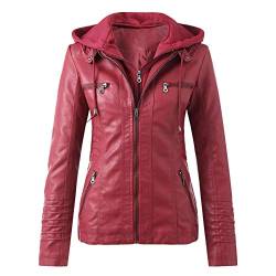 SkotO Lederjacke Damen Große Größen - Kunstlederjacke Mit Kapuze Kurz Bikejacke Lederimitat Übergangsmantel Winddicht Motorradjacke Softshell Fahrradjacke Wasserdicht Atmungsaktiv Softshelljacke von SkotO