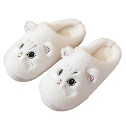 Sleeleece Katze Hausschuhe Damen Herren Winter Plüsch Warm Pantoletten Bequeme Rutschfeste Flache Slippers Tiere Hausschuhe für Weihnachten von Sleeleece