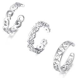 Sllaiss 2-3 Stücke Zehenringe Silber 925 Öffnen Zehenring für Frauen Sterling Silber Zehenringe Set Blume Herz Hohlt Zehenring Verstellbar Zehenringe Sommer Fußschmuck Set C von Sllaiss