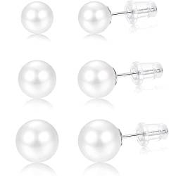 Sllaiss 3 Paare 925 Sterling Silber Weiß Perle Ohrstecker für Frauen Pearl Ohrringe Set Weißgold Ohrstecker Ohrringe Silber 925 Geburtstagsgeschenk Perlen 4/6/8MM von Sllaiss