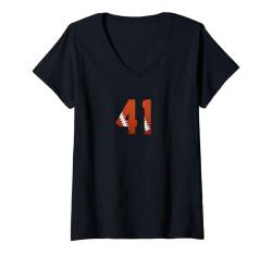 Damen Nummer 41 - Minimalistisches American Football Trikot nummeriert T-Shirt mit V-Ausschnitt von Small Football Numbers Birthday Apparel Gifts