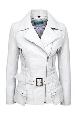 Damenjacke "Feminine" aus echtem Leder, Biker-Stil, Weiß gewaschen, 2812 Gr. 36, weiß von Smart Range