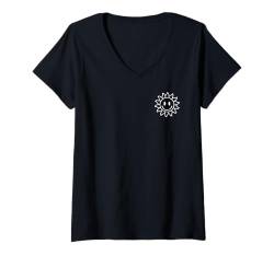 Damen Happy Face Sun Minimalist Smile Sunshine Taschenlogo im Retro-Look T-Shirt mit V-Ausschnitt von Smile Face Sunshine Happy Sun Cute Smiling Shirt