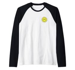 Heart Eyes Happy Face Sun Minimalistisches Sonnenschein-Logo auf der Tasche Raglan von Smile Face Sunshine Happy Sun Cute Smiling Shirt