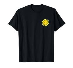 Retro Happy Face Sun mit Lightning Bolt Eyes Pocket Logo T-Shirt von Smile Face Sunshine Happy Sun Cute Smiling Shirt