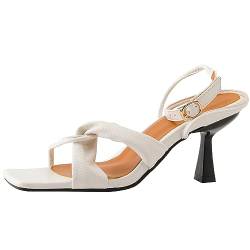 Smilice Damen Elegante Offene Zehensandalen Riemchensandalen Absatzkleid Schuhe (Weiß,38) von Smilice