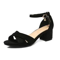 Smilice Damen Gemütlich Sandalen mit Blockabsatz Schnalle Schuhe Sommer (Black, 39 EU) von Smilice