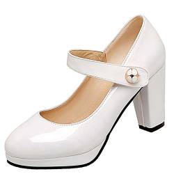 Smilice Damen Pumps High Heels Mary Jane Schuhe für Elegante Damen (Weiß，34 von Smilice