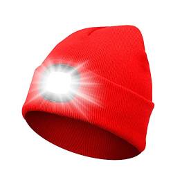 Sminiker Beanie Mütze mit Licht Unisex USB Wiederaufladbare Beanie Cap mit Licht Stirnlampe Beanie für Männer, Frauen, Teens von Sminiker