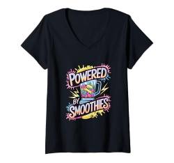 Damen Angetrieben von Smoothies Funny Smoothie Lover T-Shirt mit V-Ausschnitt von Smoothies Healthy People Boys Girls Men Women Tees