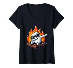 Damen Dabbing S'more Marshmallow Lustiges Lagerfeuer Camping Dab Dance T-Shirt mit V-Ausschnitt von Smore Adventure Campfire Kawaii Camping Gear