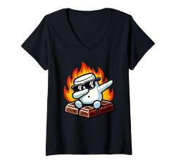 Damen Dabbing S'more Marshmallow Lustiges Lagerfeuer Camping Dab Dance T-Shirt mit V-Ausschnitt von Smore Adventure Campfire Kawaii Camping Gear