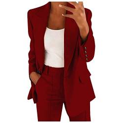 Hosenanzug Damen Festlich Business Anzug Set Hosenanzug Hose 2-Teiler Elegant Langarm Anzugjacke und Anzughosen Zweiteilig Büro Slimfit Streetwear Formal Modern Sportlich (1 x Mantel b-Wine, XL) von Snakell